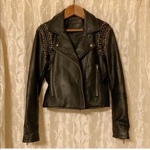 Blank NYC Black Studded Faux Leather Moto Jacket Blazer Aviator Vegan